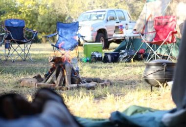 Camping fire and chairs