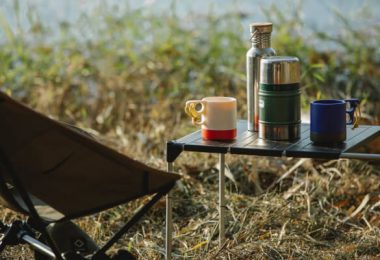Camping seat table drink