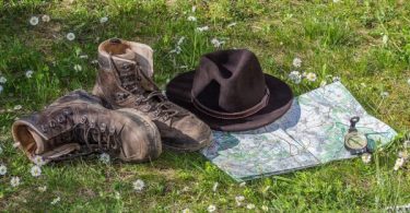 Hiking boots map hat