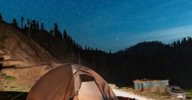 Sleeping bag in tent for camping trip