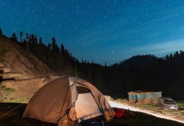 Sleeping bag in tent for camping trip