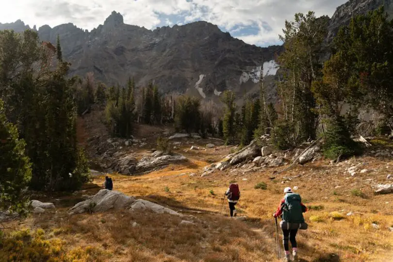 Backpacker overlooking scenic national park landscape