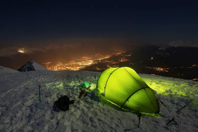 Tent night snow