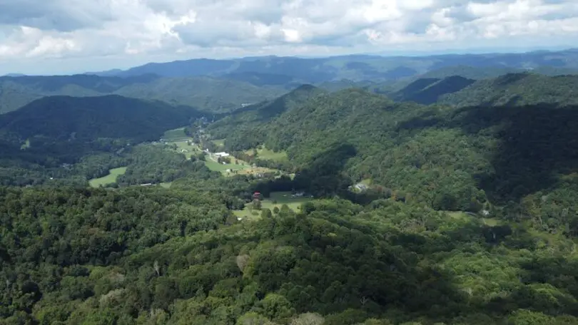 Aerial view of lush green Appalachian mountains and valleys in Tennessee.